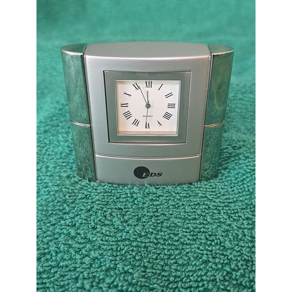 Travel Bed Side Analog 2.5" Tall Clock Logo'd EDS (Ross Perot, Hewlett Packard)